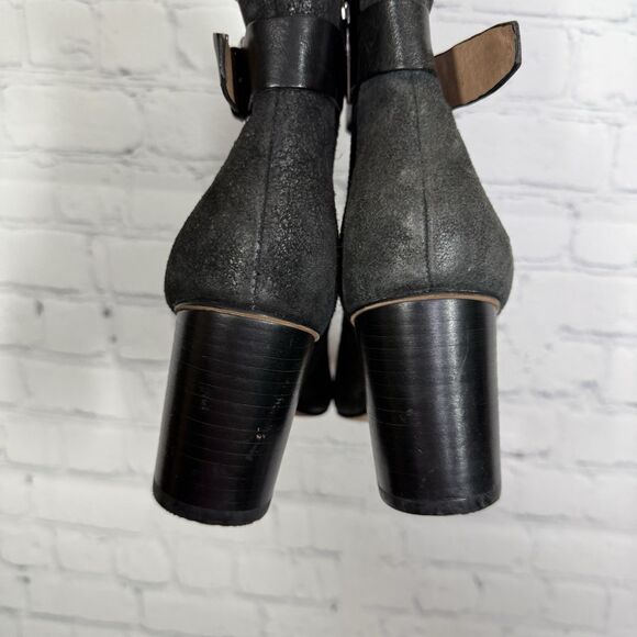 Donald Pliner Ankle Peep Booties Sandals Leather Suede Size 6 Buckle Biker Punk - Picture 10 of 11